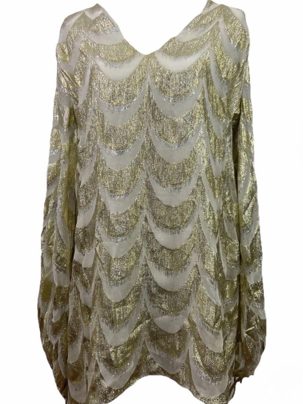 Free People Jen’s Pirate Booty Lima Metallic Mini A-line, White/Gold Glam (L) - Picture 2 of 12